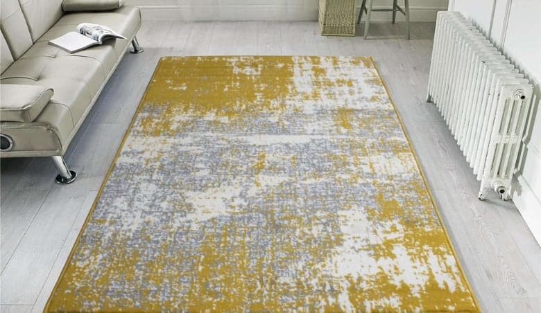 Yellow Grey Distressed Worn Look Living Room Rug - Milan By Kukoon