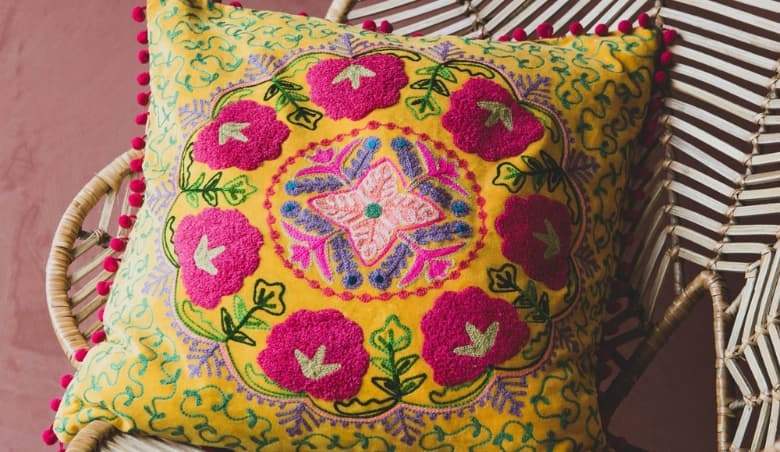 Medium Mustard Velvet Boho Cushion By Graham & Green