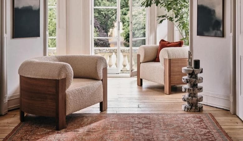 Eldon Armchair, Walnut, Boucle By Soho Home