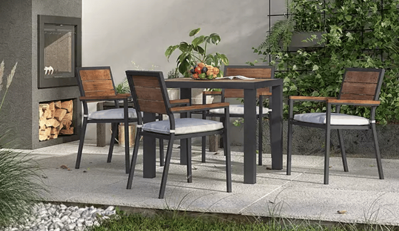 John Lewis Platform 4-Seat Wood-Effect Garden Dining Table u0026 Chairs Set, BlackNatural By John Lewis u0026 Partners