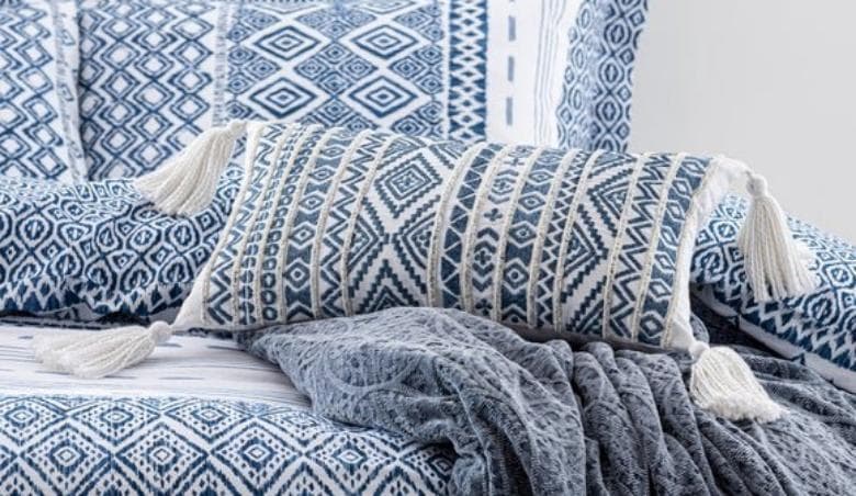Jax Blue Mosaic Cushion BlueWhite By Dunelm