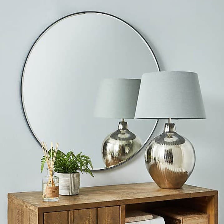 Elements Round Wall Mirror 56cm White White by Dunelm