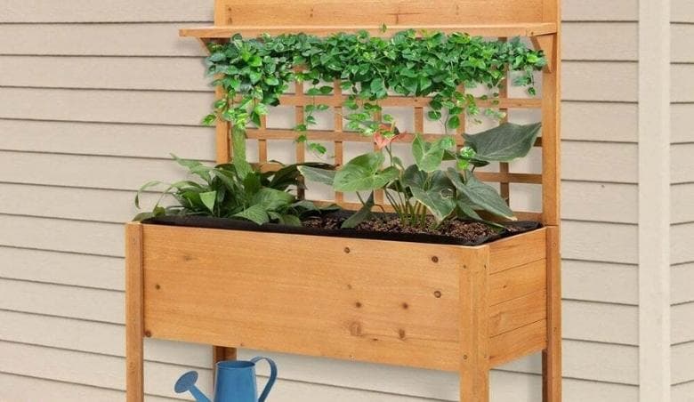 Wooden Raised Planter with Trellis - By Garden Chic
