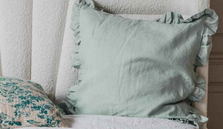 Sage Green Porto Ruffle Linen Cushion By Graham u0026 Green