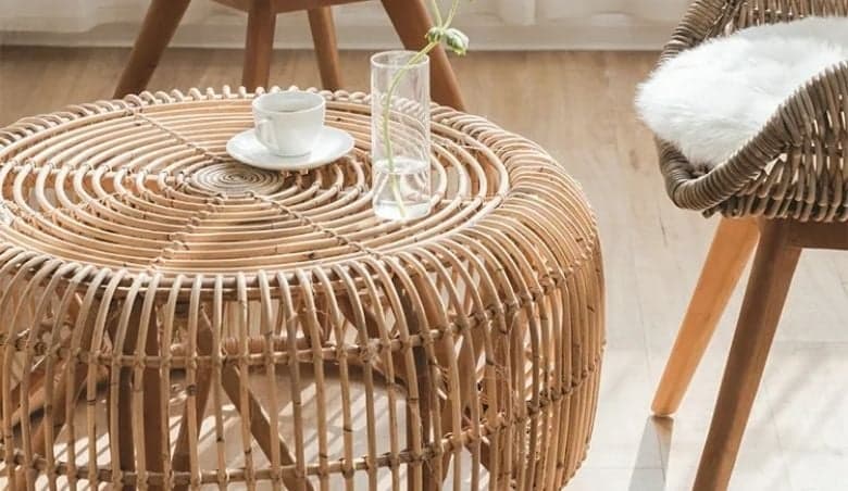 850mm Rustic Rattan Coffee Table Cocktail Table in Cottage Design By Homary via uFurnish.com