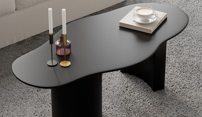 Abstract Funky Japandi Wood Coffee Table Cloud Shaped in Black