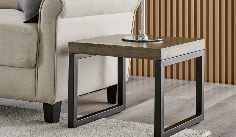 Kinsley Solid Mango Wood Dark Walnut Shade Black Metal Leg Side Table by Furniture Box