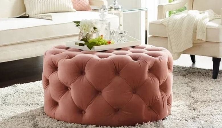 Tufted Ottoman Pink Velvet Ottoman Coffee Table by Homary via uFurnish.com