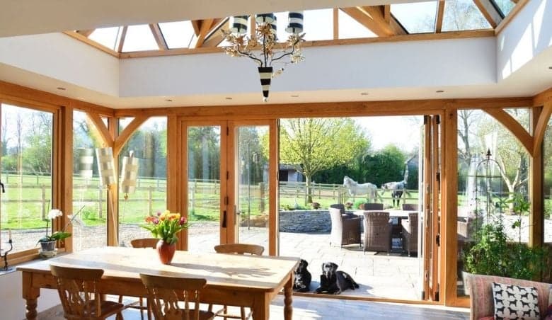 Oak orangery bi-fold doors by David Salisbury