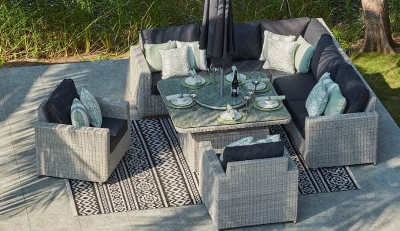 7 Seat Rattan Corner Sofa with Square Rising Table by Moda Furnishings