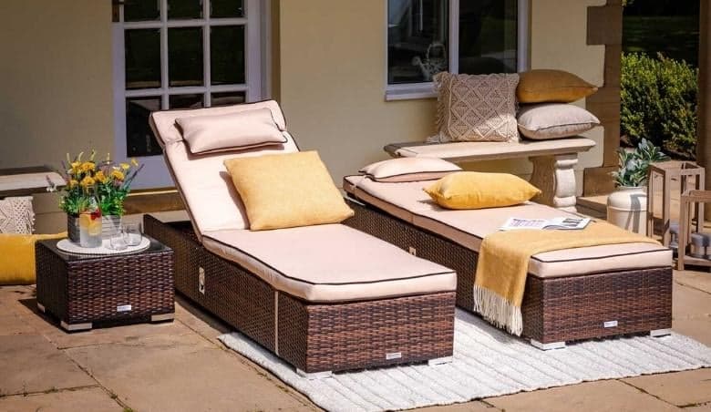 Rattan Garden Reclining Sun Lounger Set in Brown - Miami by Rattan Direct