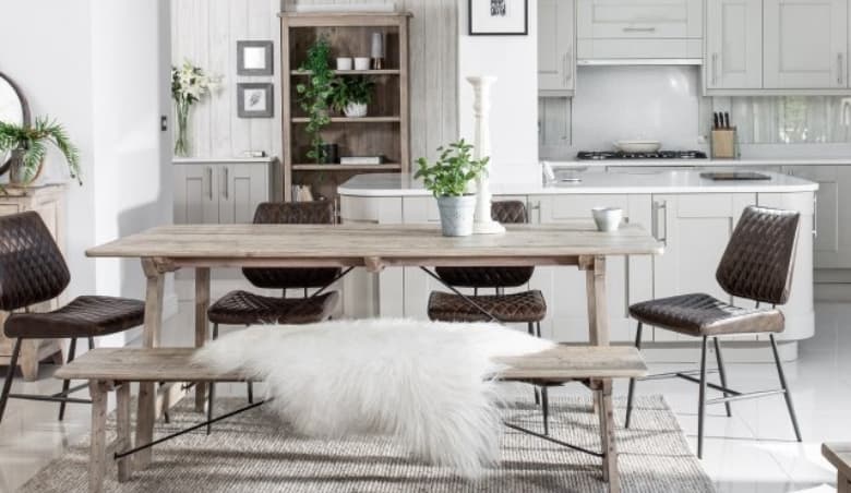 Malta Reclaimed Wood Dining Table Set with Bench and 4 Chairs By Furniture World