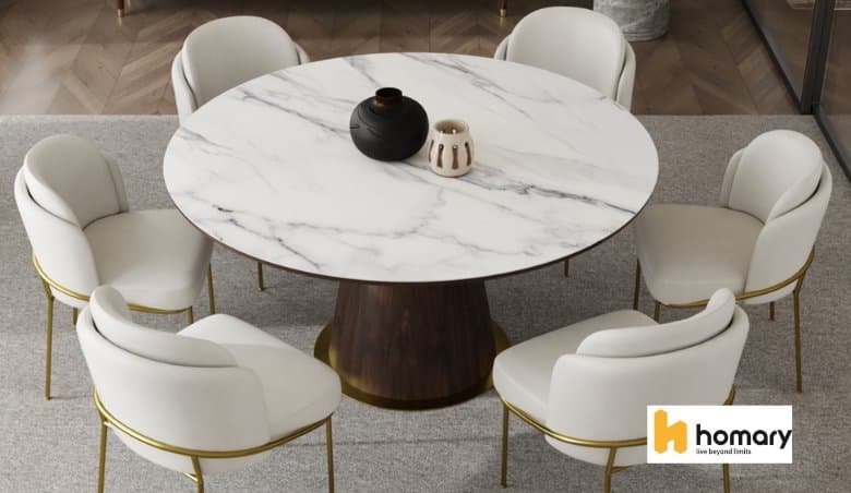 Round Marble Dining Table Sintered Stone Top for 6 Person by Homary