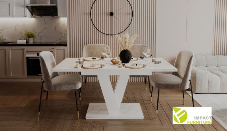 White Marble Extendable Dining Table by Impact Furniture