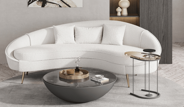 2100mm Modern White Boucle Curved Sofa by Homary