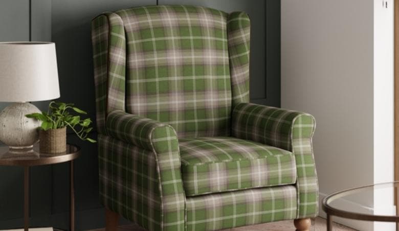 Oswald Grande Check Wingback Armchair GreenPurple by Dunelm