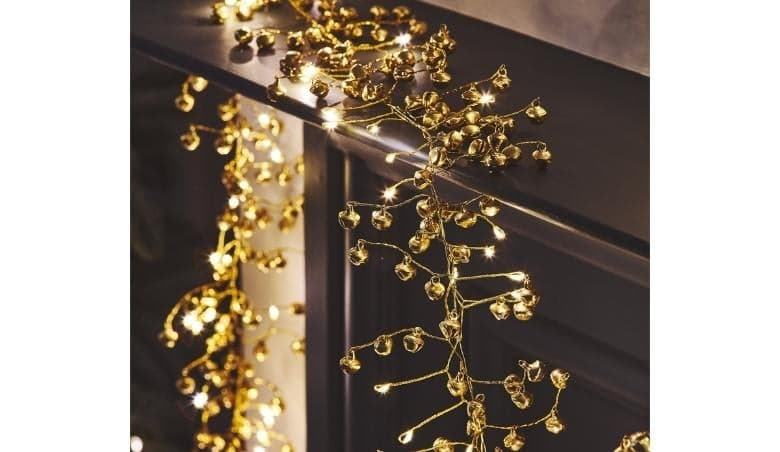 Golden Bell Christmas Garland with Lights by Oliver Bonas