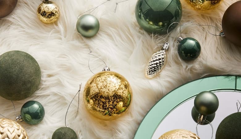Pack of 30 Mixed Green and Gold Baubles Green By Dunelm