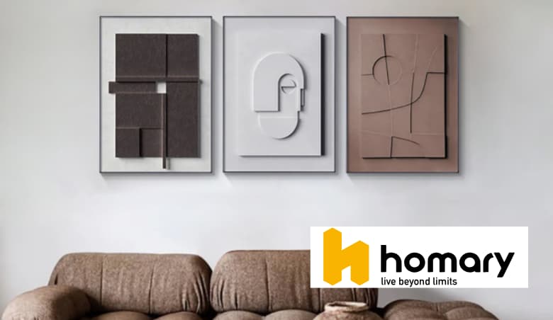 3 Pieces Japandi Geometric Canvas Wall Art Painting by Homary