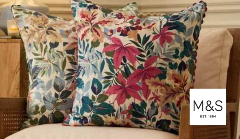 Sanderson Pure Cotton Robins Wood Leaf Printed Cushion Green Mix by M&S
