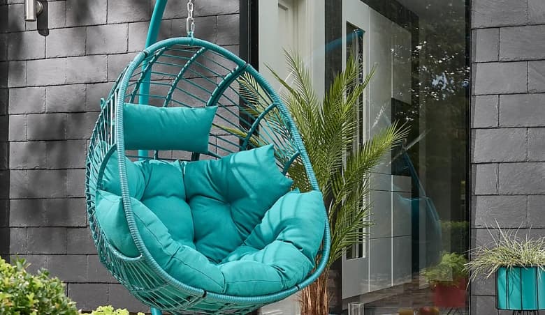 Elements Peacock Hanging Egg Chair Green By Dunelm