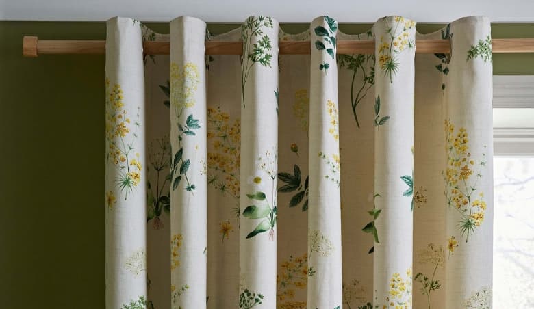 Marsh Botanical Ochre Eyelet Curtains GreenYellow by Dunelm
