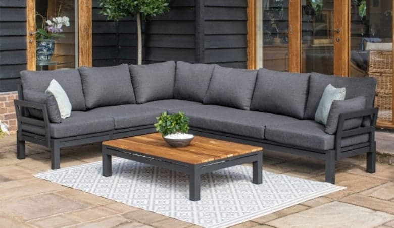 Maze Oslo Aluminium Corner Group in Charcoal with Teak Coffee Table By Furniture World