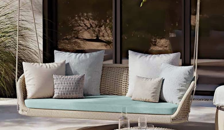Traditional Wide Outdoor Rattan Swing Sofa Hanging Chair with Cushion by Homary
