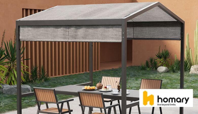 Outdoor Adjustable Height Dining Table with Canopy by Homary