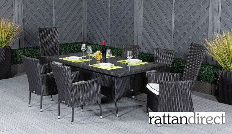 Rattan Garden Dining Set with Reclining Chairs in Black & White - Cambridge By Rattan Direct