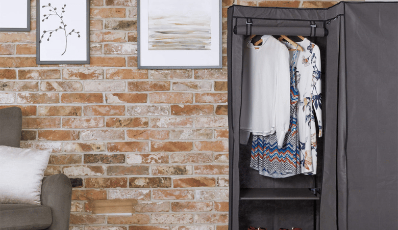 Corner Canvas Wardrobe, 8 Tiers, 2 Clothes Rails, Plug-In System by Wayfair