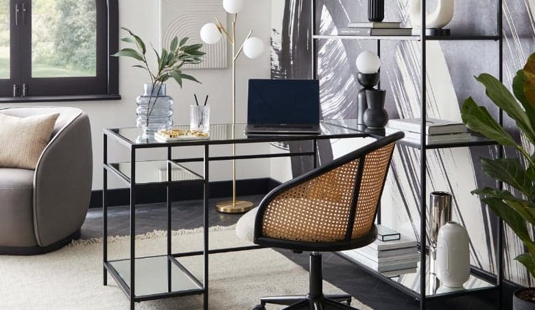 Claudia Black Mirrored Corner Ladder Desk BlacknBy Dunelm