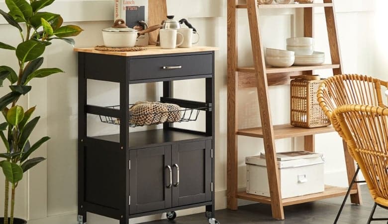Haverhille 58 Cm Kitchen Trolley with Solid Wood Top and Locking Wheels by Wayfair