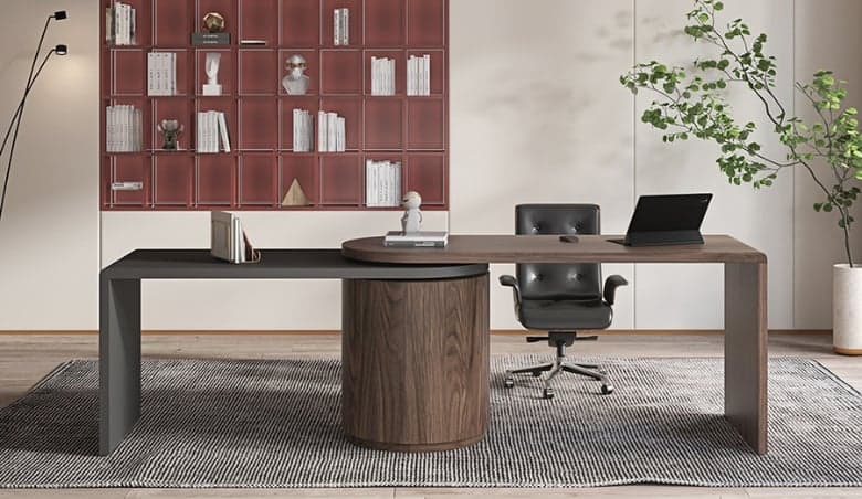 Modern L Shaped Desk in Walnut with 1 Cabinet u0026 2 Drawers 1520mm Executive Office Desk by Homary