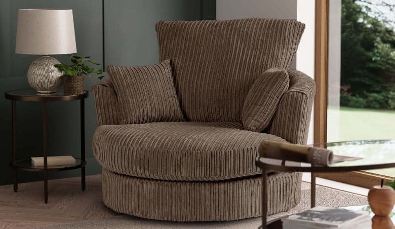 Blake Jumbo Cord Swivel Chair Brown by Dunelm