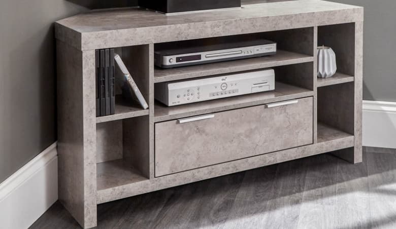 Bloc Corner TV Unit Melamine Light Grey 6 Shelves 1 Drawer