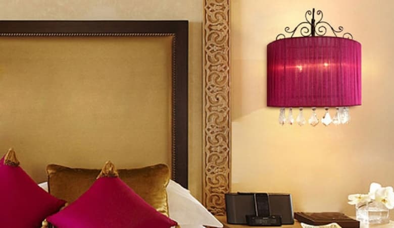Farmhouse 2-Light Fabric Shade Wall Lamp Indoor Wall Sconce in Rose Red Colour by Homary