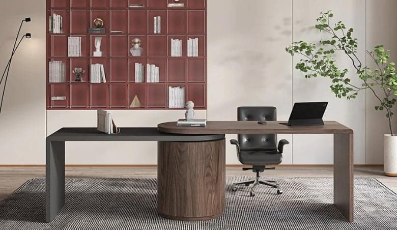 Modern L Shaped Desk in Walnut with 1 Cabinet u0026 2 Drawers 1520mm Executive Office Desk by Homary