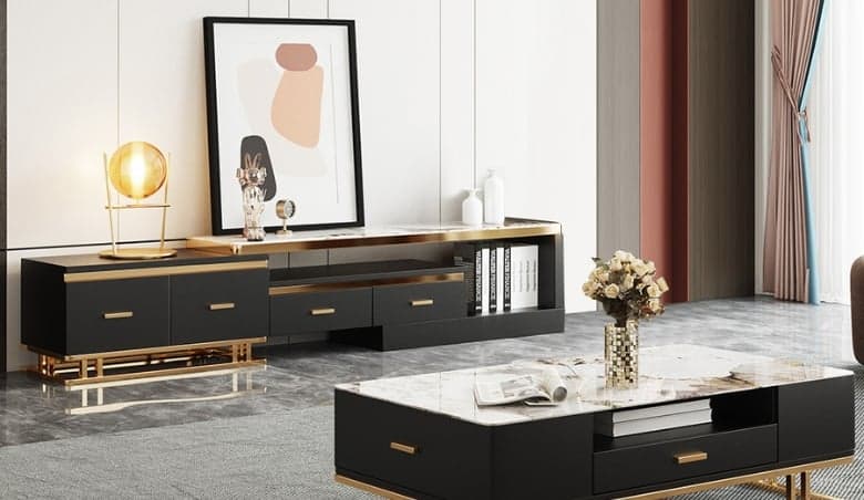 Stonesk Modern TV Stand u0026 Coffee Table Set for 2540mm TV in Black with Drawers By Homary