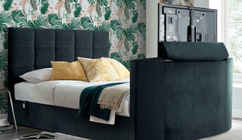 Thornberry - Double - Electric TV Bed - Dark Grey - Velvet - 4ft6 By Happy Beds
