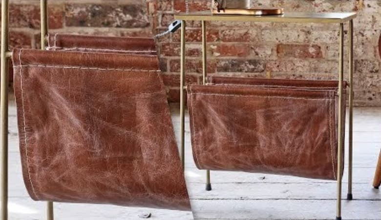 Gatsby Side Table with Leather Magazine Holder By Rockett St George