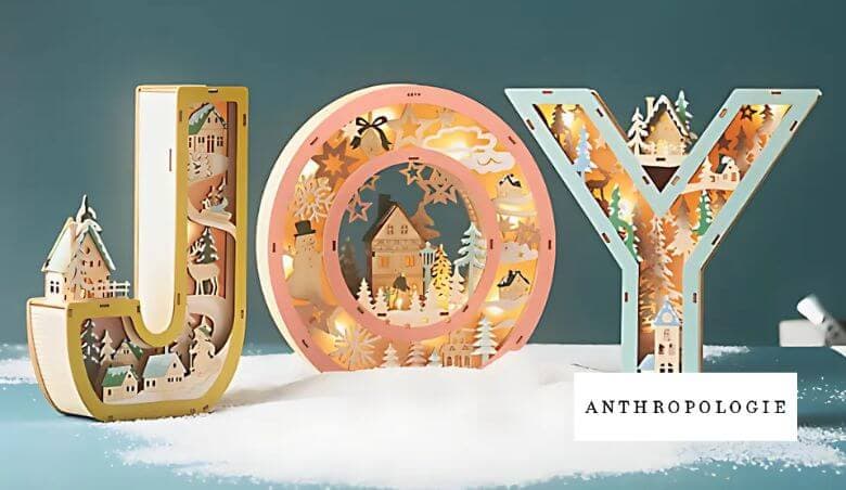 Joy Light-Up Wooden Christmas Model Diorama by Anthropologie