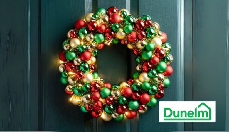 Dunelm - Pre-lit Green & Red Bauble Wreath
