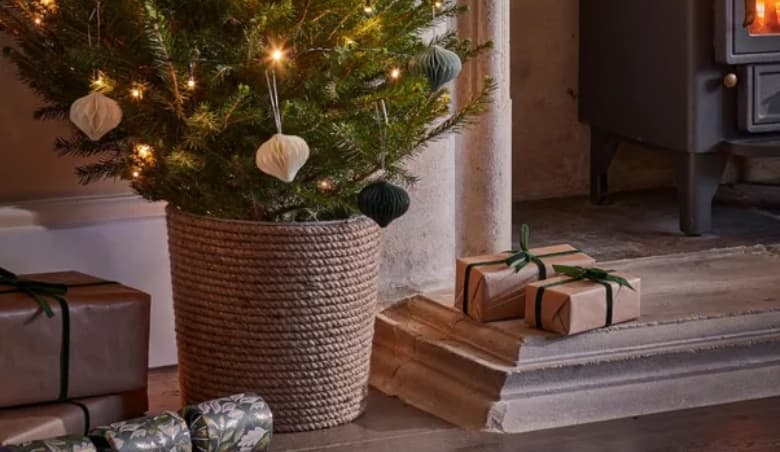 Jute Galvanised Steel Christmas Tree Bucket 32cm Natural By Dunelm