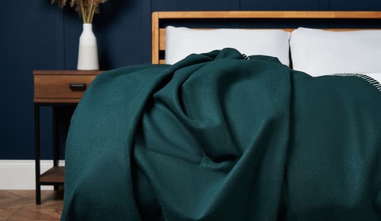 -6Felt Throw with Blanket Stitch Detail, Emerald Green By BHS