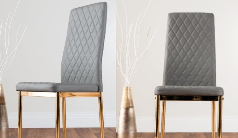 6x Milan Grey Gold Hatched Faux Leather Dining Chairs By FurnitureBox
