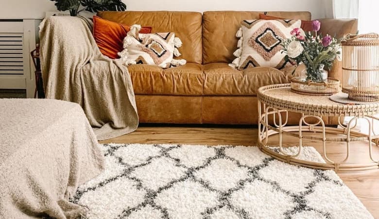 Cream Moroccan Trellis Shaggy Rug - Florence - 60cm x 110cm By Kukoon