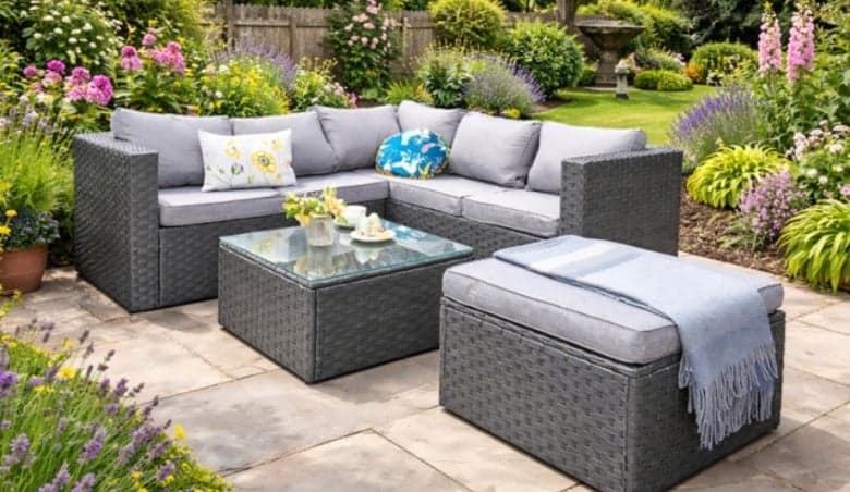 6-Seater Modular Rattan Garden Sofa Set - Black or Grey, Cushions Included By Wowcher