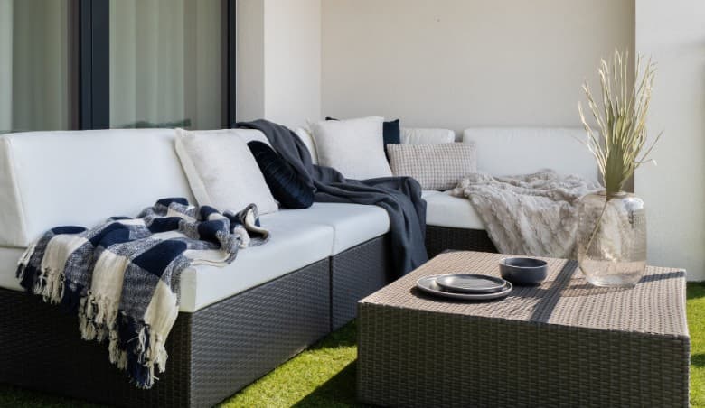 PE Rattan Corner Sofa on Balcony