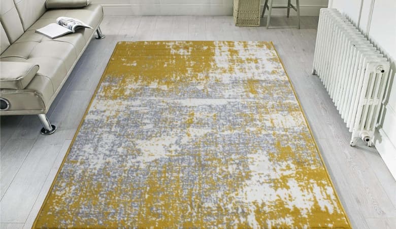 Yellow Grey Distressed Worn Look Living Room Rug - Milan By Kukoon